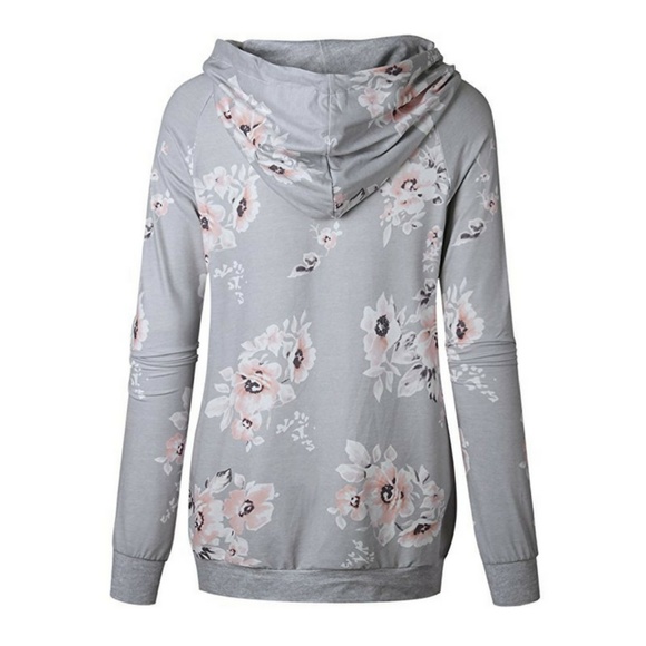 Floral Long Sleeve Pocket Drawstring Sweatshirt - Picture 4 of 5